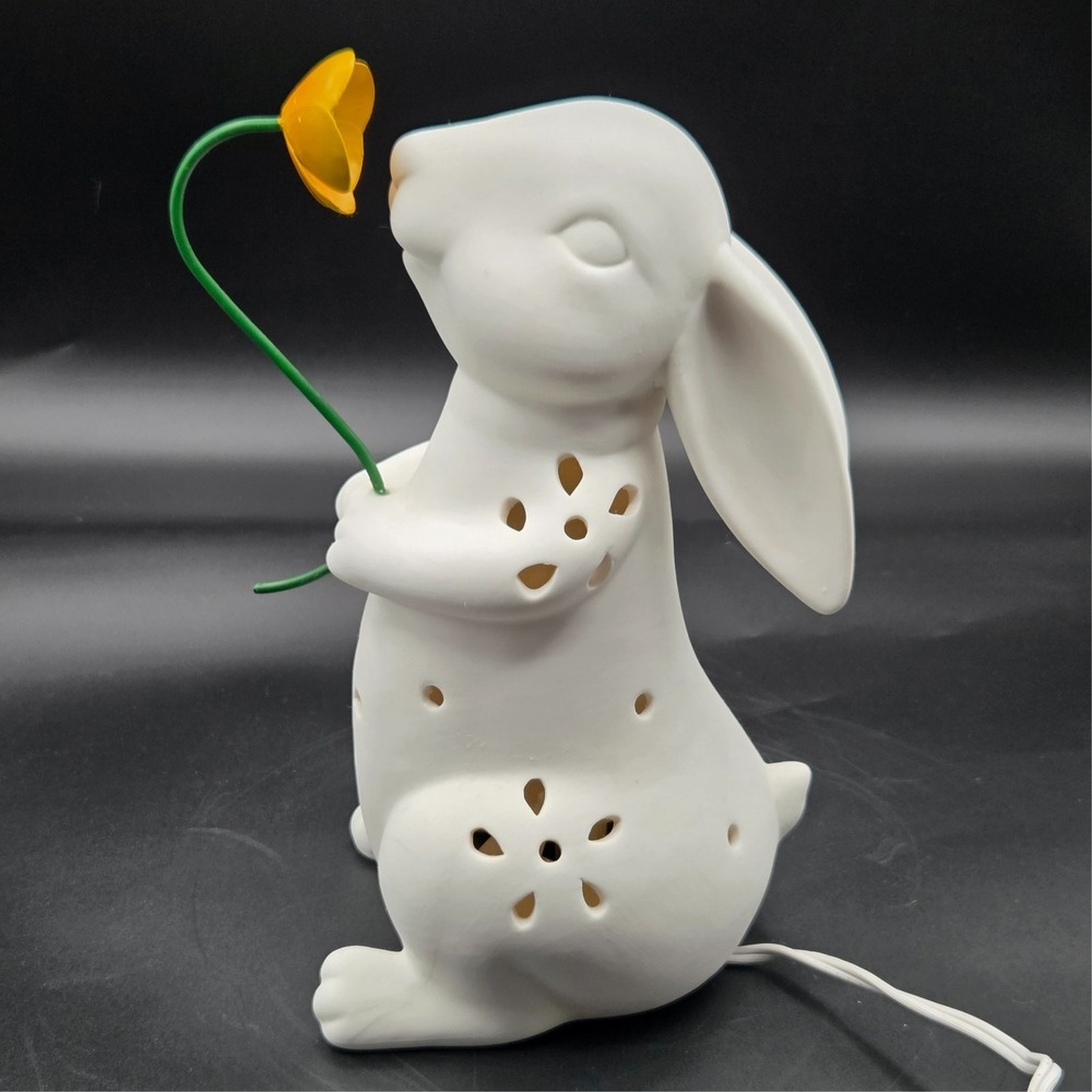 White Bunny Rabbit Lamp Figural Table Top Whimsical Woodsy Nursery Novelty Decor